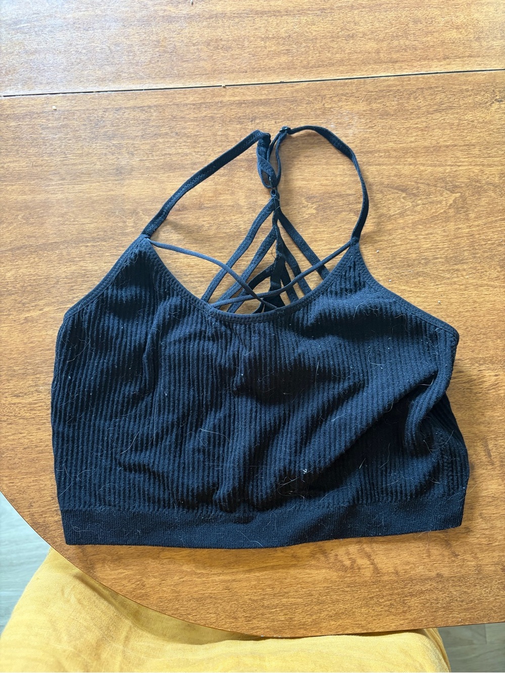 Black Ribbed Strappy Bralette - Women Intimates